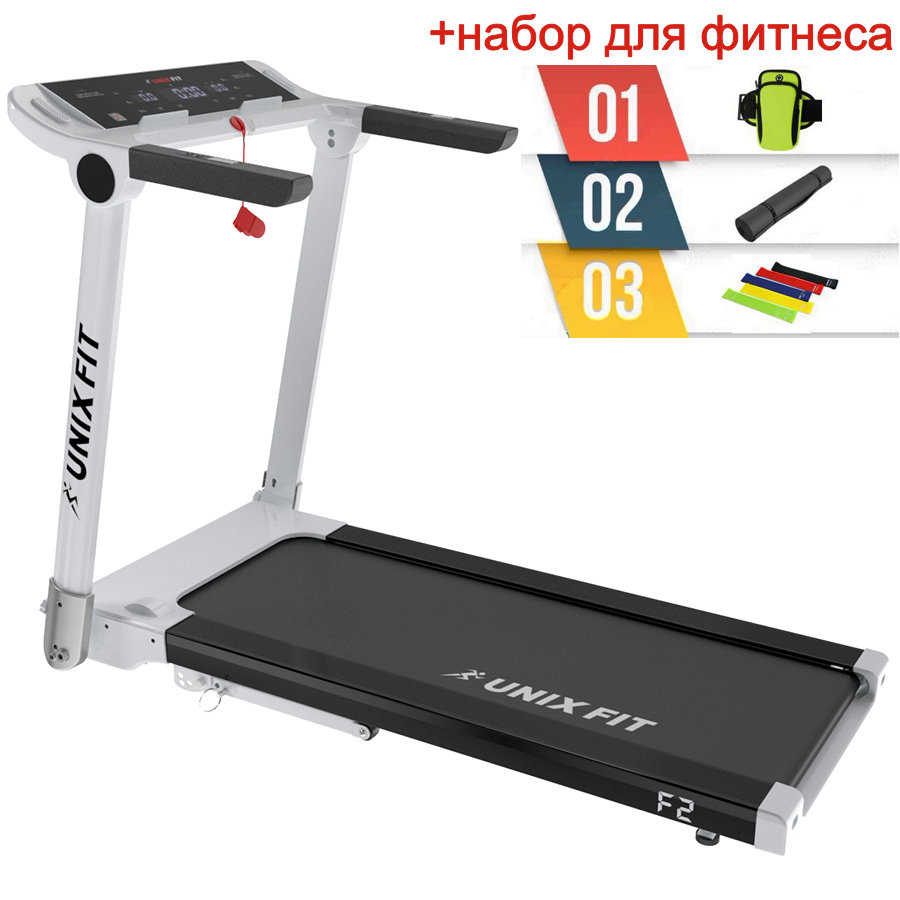 Беговая дорожка UNIX Fit Hi-tech F2 Arctic Ice + аксессуары для фитнеса