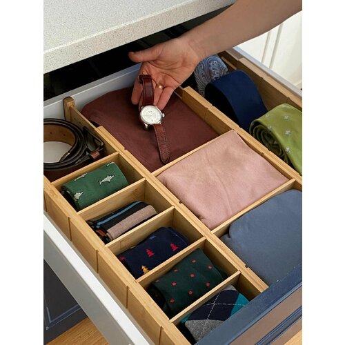 Разделители для ящика раздвижные из бамбука с вставками, 4 шт, DOUBLE GREEN