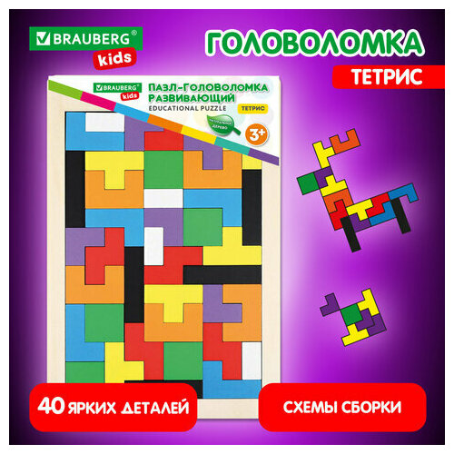 Головоломка развивающая деревянная Тетрис, цветной, 18х27 см, Brauberg Kids, 665262