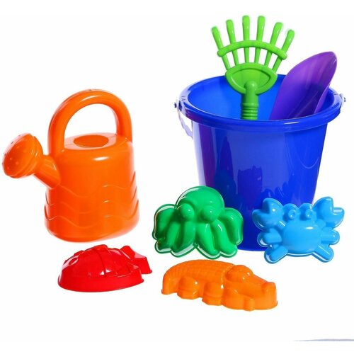 Набор для игры в песке 32 ведро большое совок грабли 4 формочки лейка 649₽