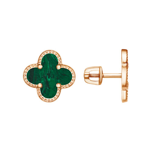 Серьги Maskom, красное золото, 585 проба, малахит