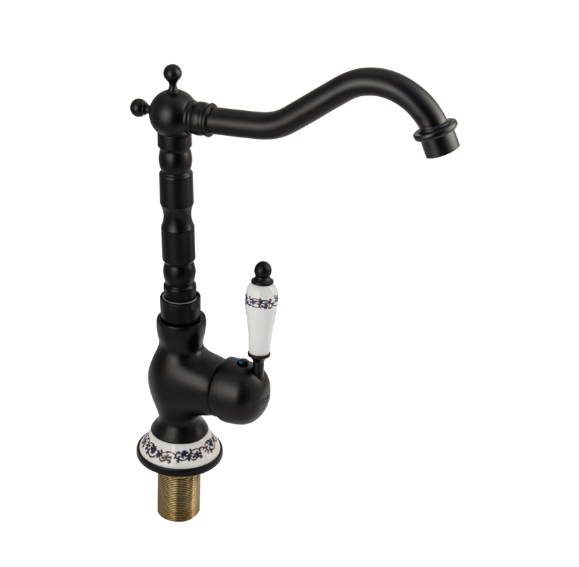 фото Смеситель для кухни, черный, высокий излив, поворот на 360 градусов, шаровый из латуни