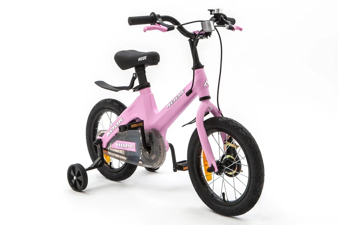 Велосипед детский 14" ROOK HOPE (магниевая рама) розовый для мальчиков и девочек от 3 до 5 лет на рост 90-110см