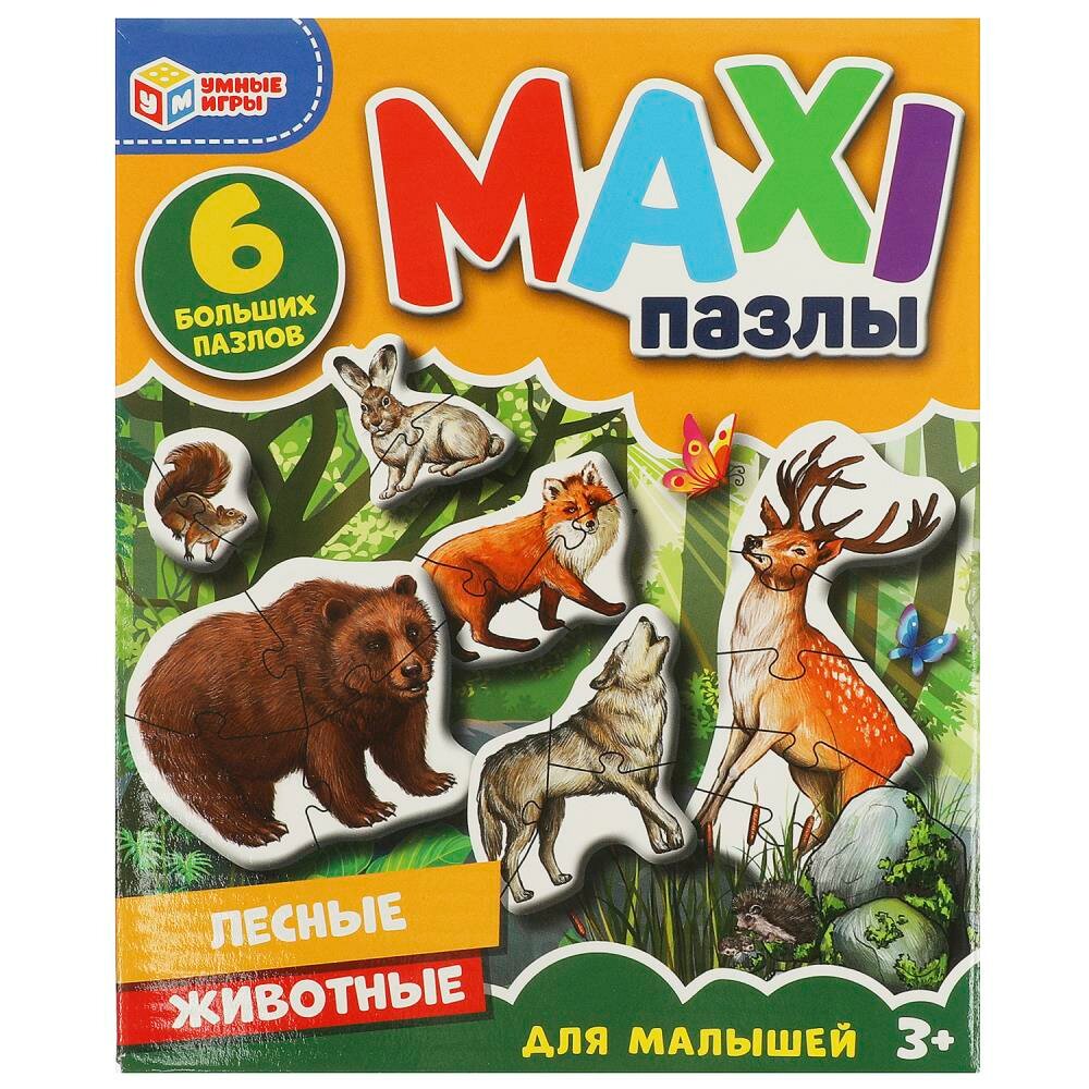 Макси-пазлы Лесные животные, 6 деталей, для малышей Умные игры 4660254410855