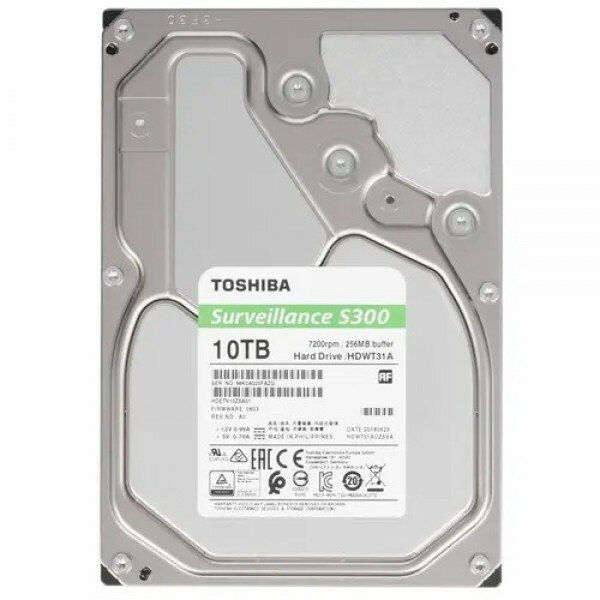 Toshiba Жесткий диск 10TB Toshiba Surveillance S300 (HDWT31AUZSVA) {SATA 6.0Gb/s, 7200 rpm, 256Mb buffer, 3.5" для видеонаблюдения}