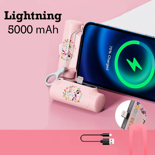 Внешний аккумулятор 5000 mAh Lightning, Powerbank Disney MINI (Розовый-Minnie)