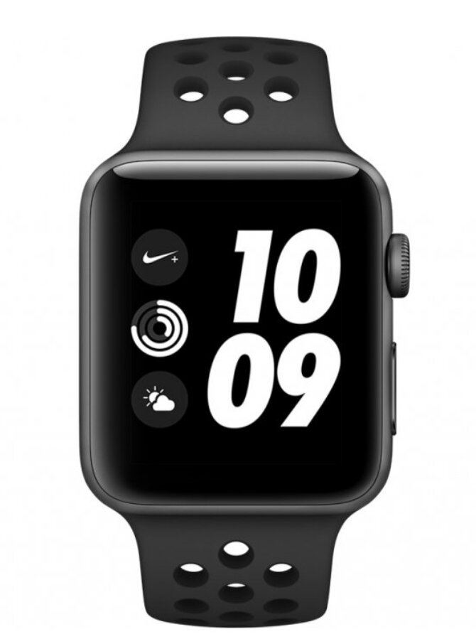 Apple Watch Nike+ Series 3, 38 мм, корпус из алюминия цвета «Space Gray», спортивный ремешок Nike цвета «антрацитовый/чёрный»