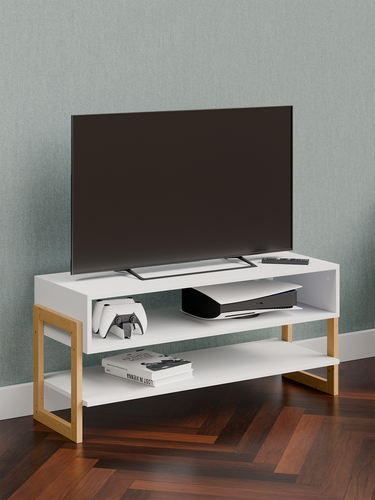 Изображение товара Тумба под ТВ Libery Wood "лундвар", 104х38х47см, 1 ящик, белая/светло-коричневая