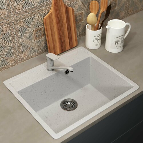 Кухонная мойка из искусственного камня Uperwood ECON UPD-104-001, прямоугольная, белая матовая