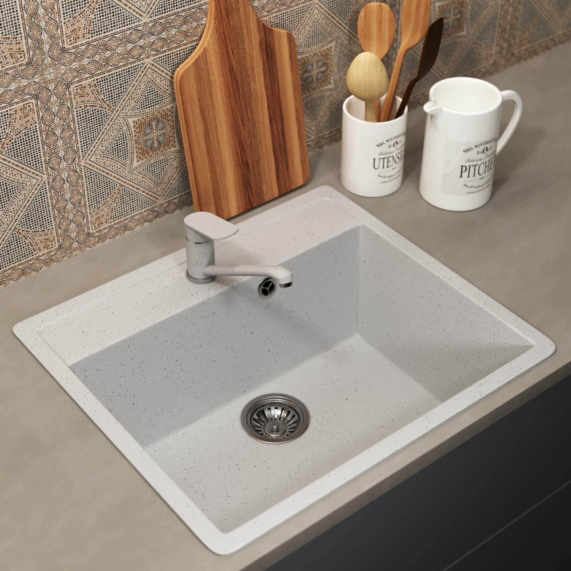 фото Кухонная мойка из искусственного камня Uperwood ECON UPD-104-001, прямоугольная, белая матовая