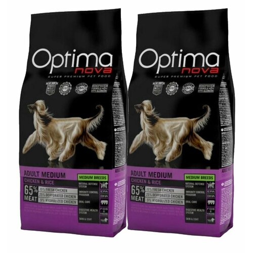 Корм сухой Optima Nova Adult Medium Chicken & Rice для взрослых собак средних пород (курица и рис) 2 кг +2 кг