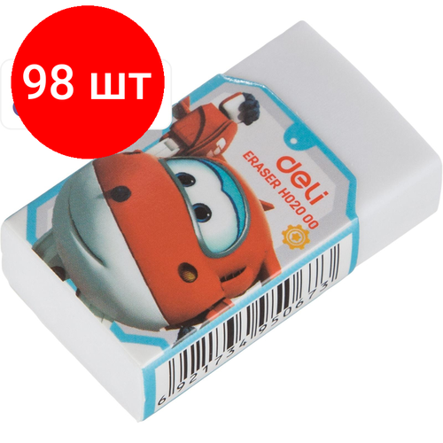 Комплект 98 штук, Ластик Deli Super Wings EH02000, ПВХ, 45x25x12 мм, цвет в ассортименте