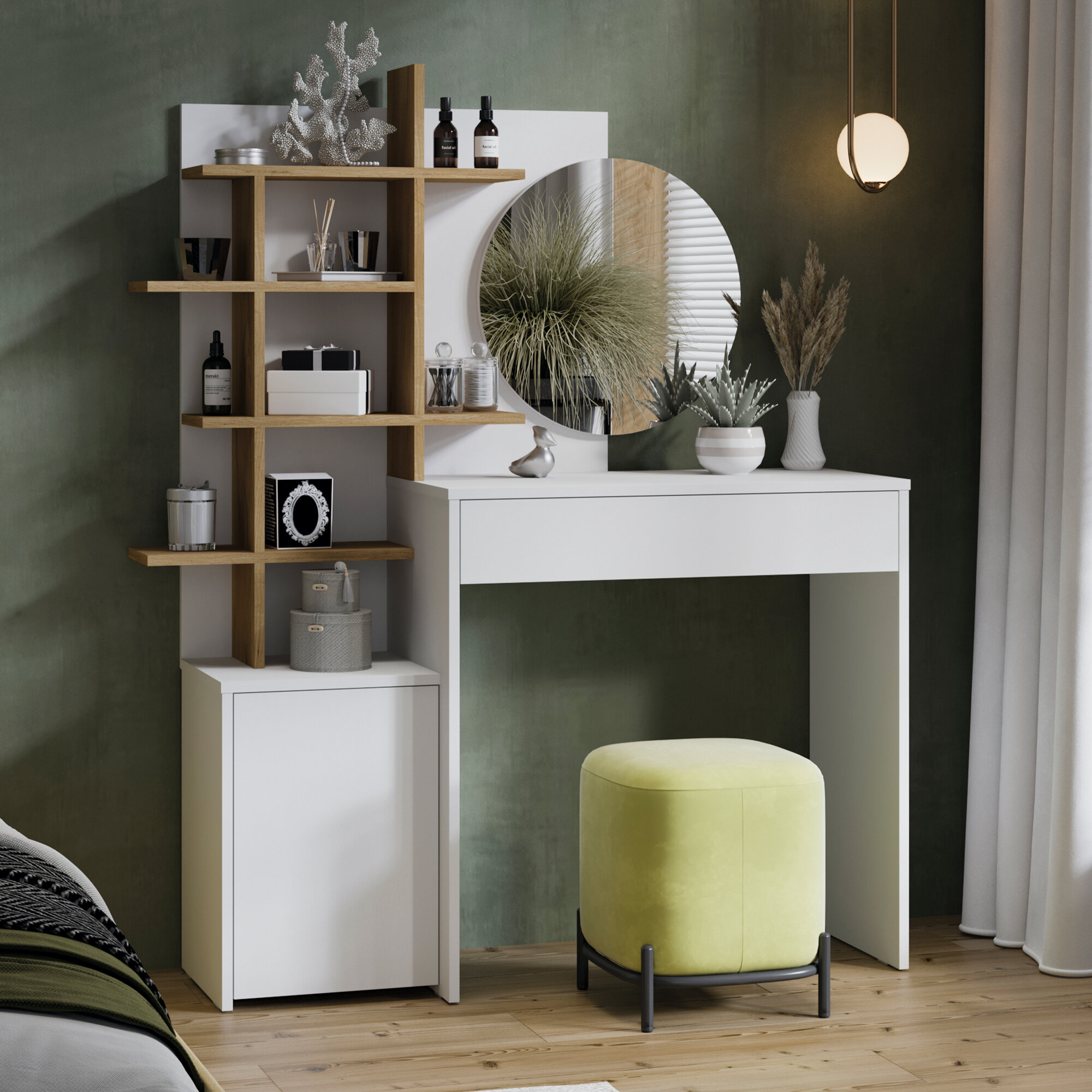 фото Стол туалетный, трюмо, Белый/Дуб крафт золотой, Голден Тип 1