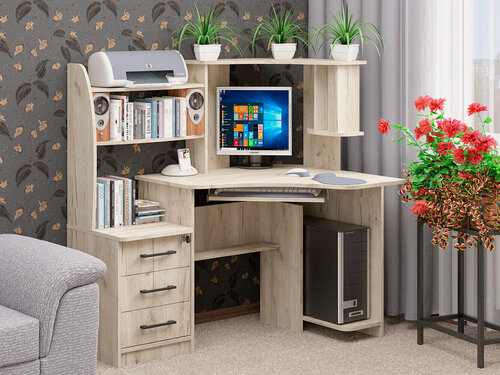 Изображение товара Стол компьютерный МК"Пирамида" СК-39 с надстройкой, универсальный (правый, левый), цвет крафт серый, 129х127х90 см