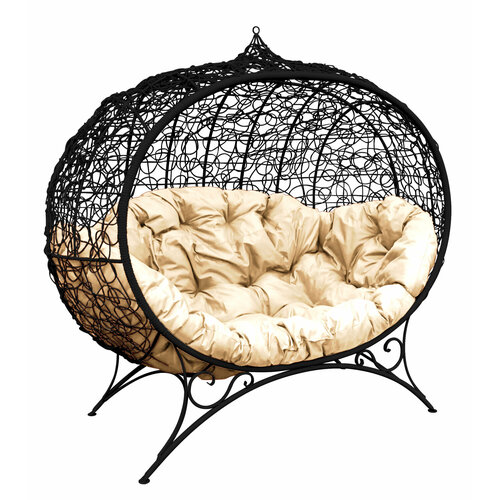 Диван M-group улей на ножках с ротангом чёрный бежевая подушка 37950₽