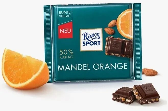 Шоколад Ritter Sport темный с миндалем и апельсином 100 гр - 2 штуки