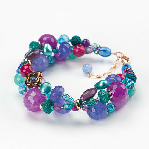 Браслет Diana Savitskaya Грезы, агат, гематит, вулканическая лава, перламутр, размер 20 см, бирюзовый, голубой