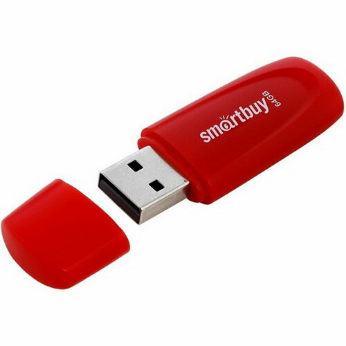 Флешка 064GB2SCR, 64 Гб, USB2.0, чт до 15 Мб/с, зап до 12 Мб/с, красная