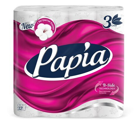 Туалетная бумага Papia белая 3-слойная, 32 рулона
