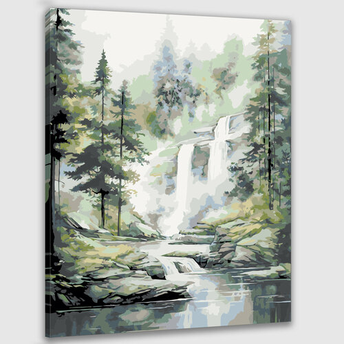 Картина по номерам 50х40 Пейзаж с водопадом картина по номерам две картинки две картинки пейзаж с водопадом в лесу