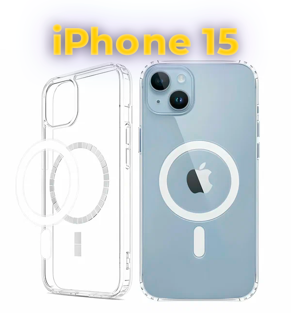 Чехол для iPhone 15 с поддержкой MagSafe, противоударный, прозрачный