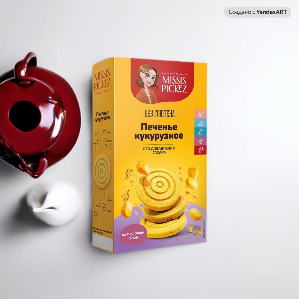 Картинки NEW! Печенье песочное Кукурузное, без сахара И без глютена, Missis Pickez 100г