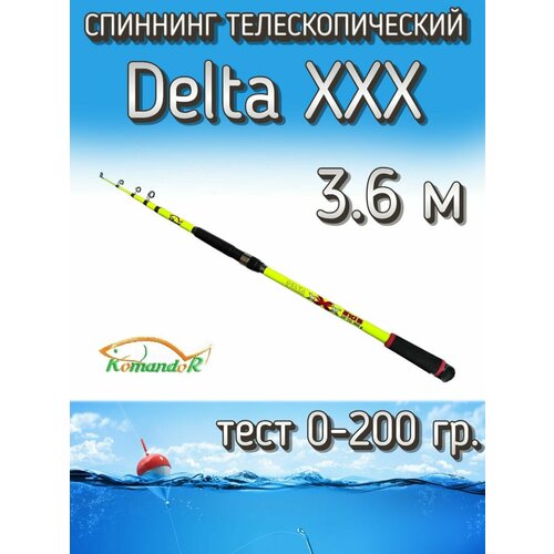 Спиннинг Komandor телескопический Delta XXX желтый, тест 0-200 грамм, 360 см