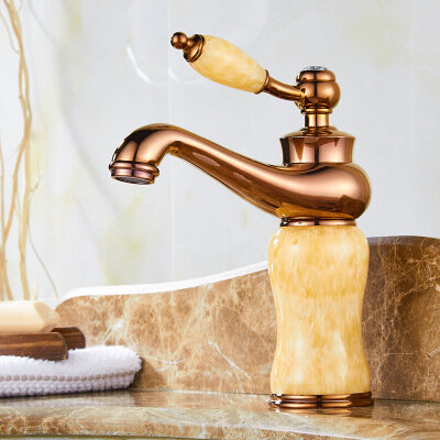 фото Золотой смеситель для горячей и холодной воды в европейском стиле, антикварный умывальник из золота и меди, мраморный смеситель для ванной комнаты оптом