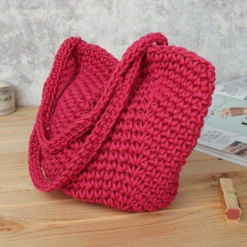 Сумка шоппер Галеон фактура вязаная фуксия 1500₽