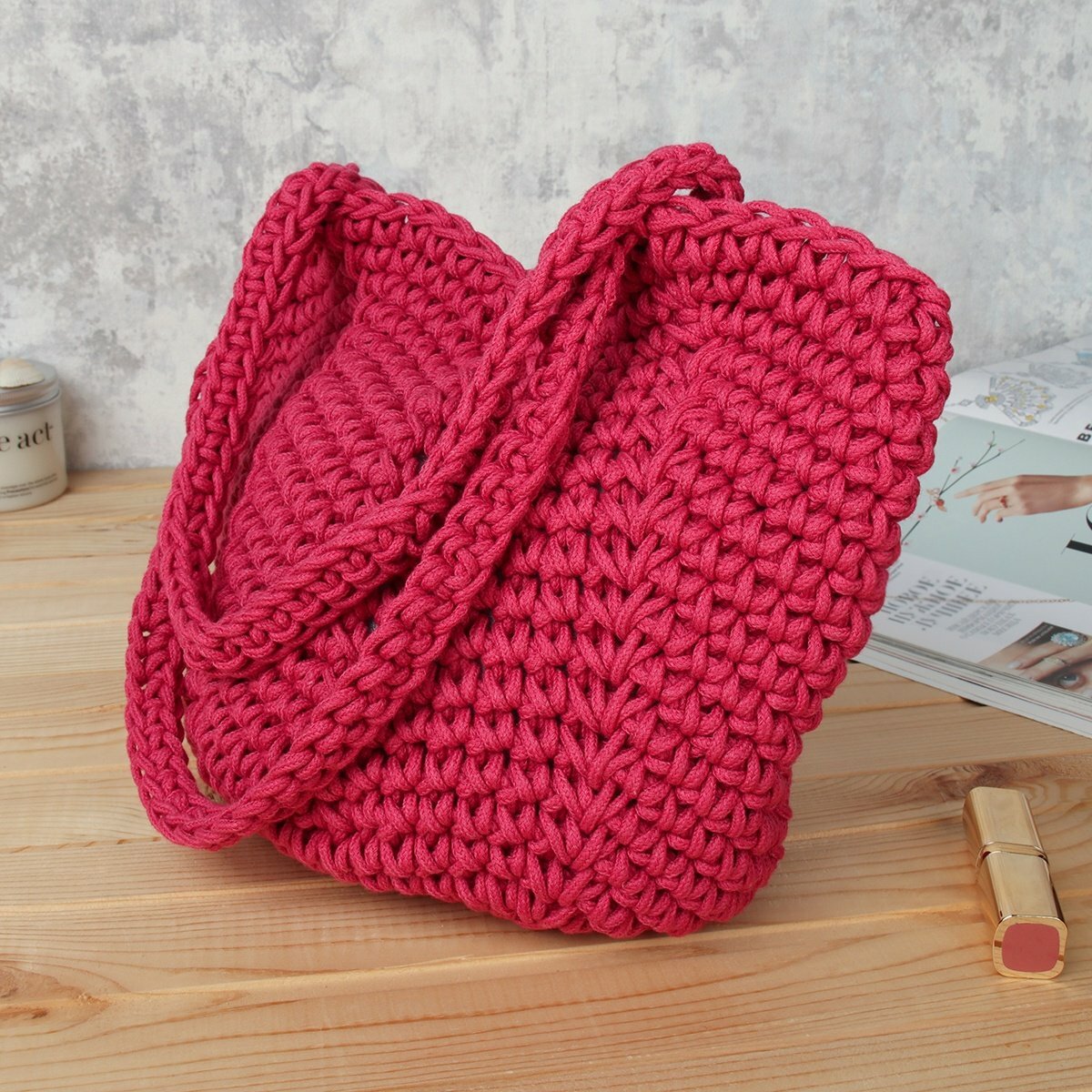 фото Сумка шоппер вязаная белая, ручной работы