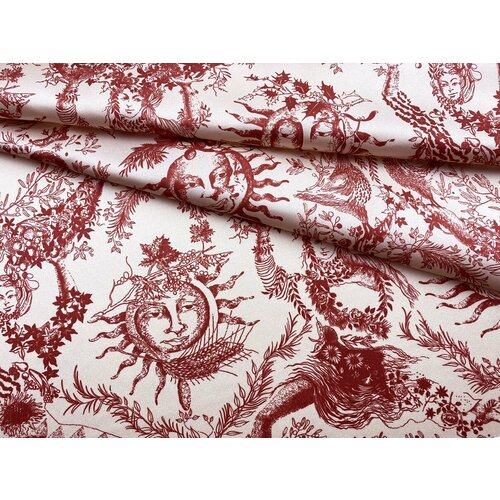 Ткань Атласный Шёлк бежевого цвета с принтом красное солнце 46437 4650₽