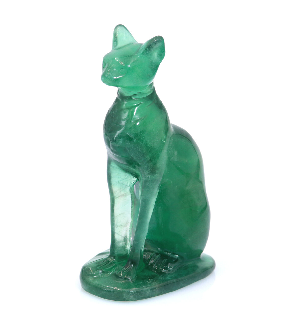 фото Фигурка "Кошка" из натурального камня, зеленый флюорит