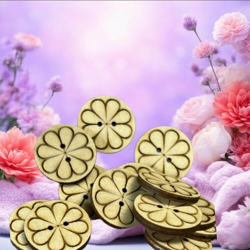 Пуговицы деревянные круглая ромашка 2,5см