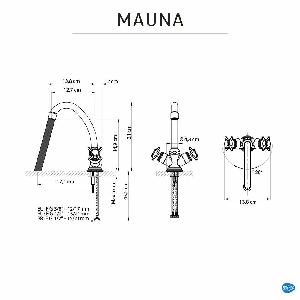 Смеситель для раковины Sensea Mauna двухвентильный высокий цвет хром - фото №2