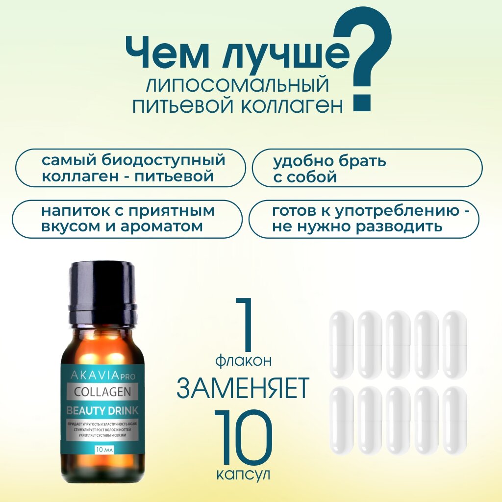 Коллаген Beauty Drink Pro Акавия напиток фл. 10мл 15шт АО Вектор-Медика - фото №6