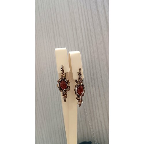Серьги СИЛА ПРИРОДЫ, серебро, 925 проба, гроссуляр, длина 4.5 см, красный