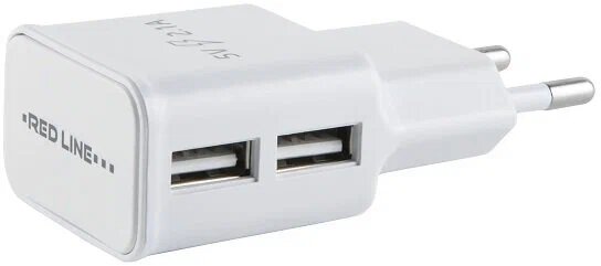 RED LINE Зарядное устройство сетевое (220в) red line nt-2a, 2 порта usb, выходной ток 2,1 а, белое, ут000009405