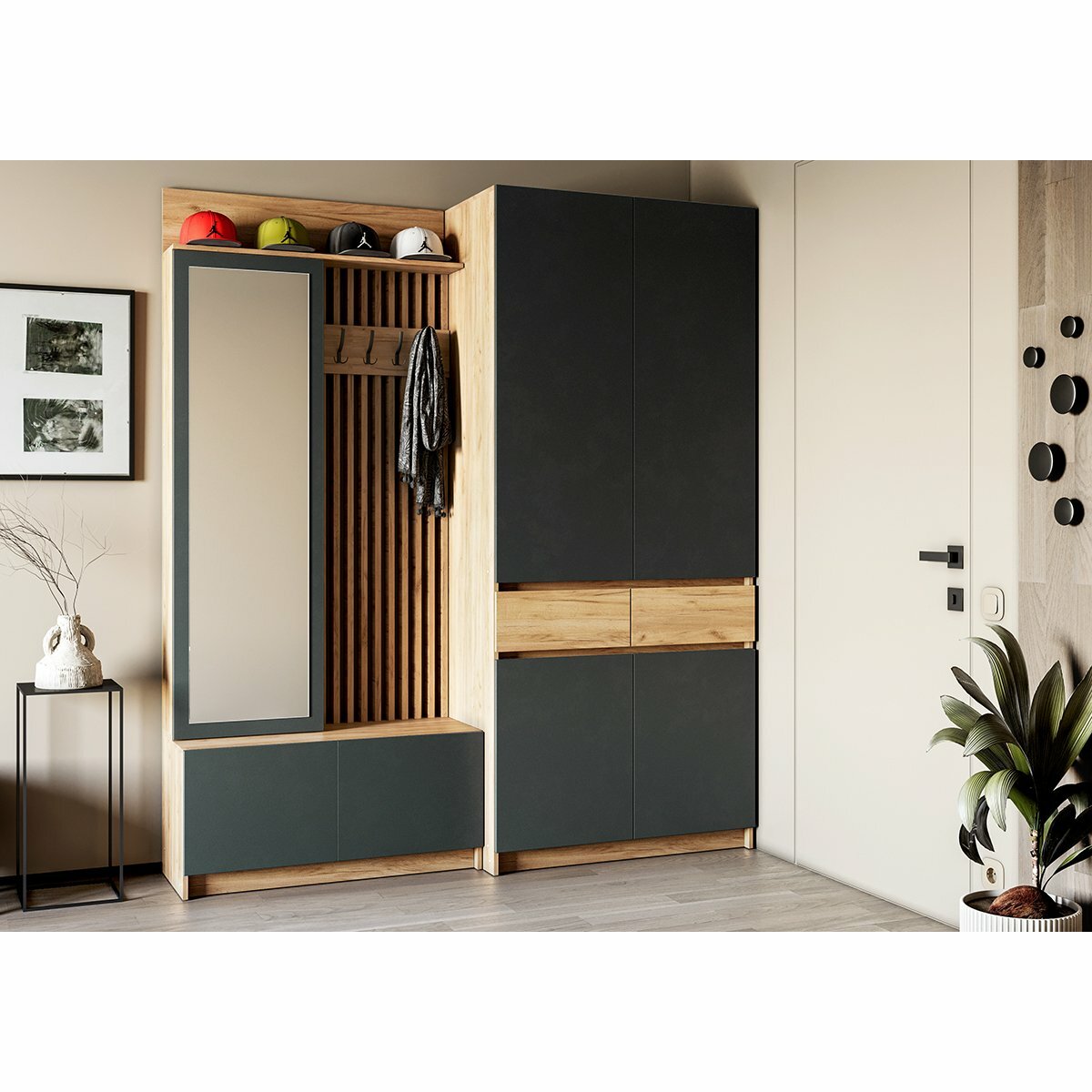 фото Модульная прихожая "Стоуби" №3 - Дуб крафт золотой / Серый графит