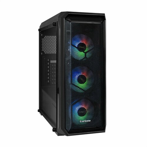 Корпус Miditower ExeGate i3 NEO-NPX600 (ATX, NPX600 12см, 2*USB+1*USB3.0, HD аудио, 3 вент. 12см с RGB подсветкой, контроллер + ПДУ, ARGB MB кабель, пылевые фильтры, боковая панель - закаленное стекло) EX290163RUS черный