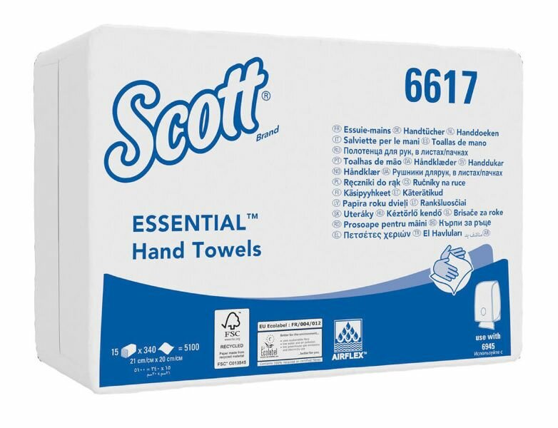 6617 Бумажные полотенца в пачках Scott Essential белые 1 слой (15 пач х 340 л)