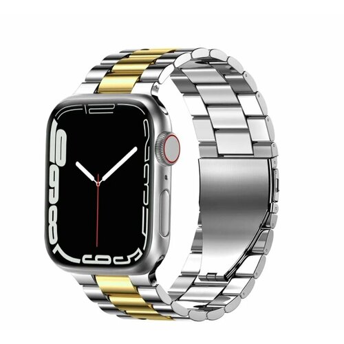 Стальной ремешок/браслет для Apple Watch series 1-9/SE/Ultra (42/44/45/49 мм), Желтое золото-Серебристый
