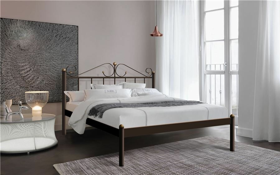 фото Кровать "Розана" (140х200/металлическое основание) Коричневый бархат