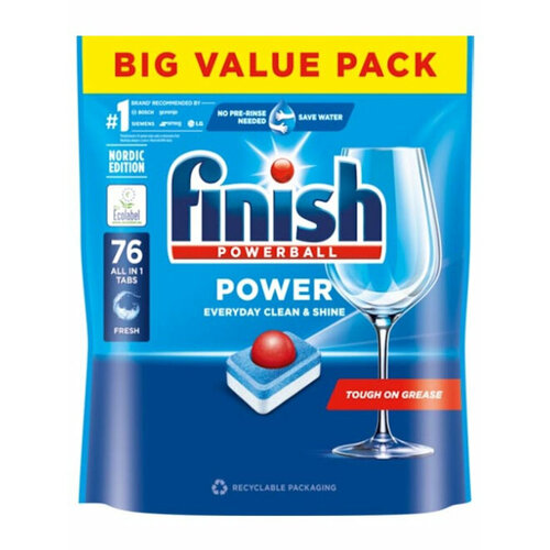 Таблетки для посудомоечной машины Finish Power Clean&Shine, 76 штук