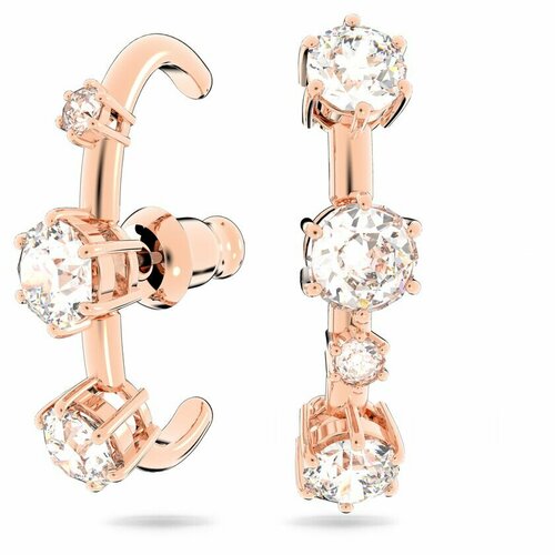 фото Серьги пусеты swarovski, кристаллы swarovski, размер 25 мм, золотой/белый