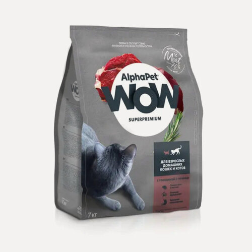 Изображение товара Сухой корм AlphaPet (Альфапет) WOW для взрослых кошек c говядиной и печенью, 7 кг