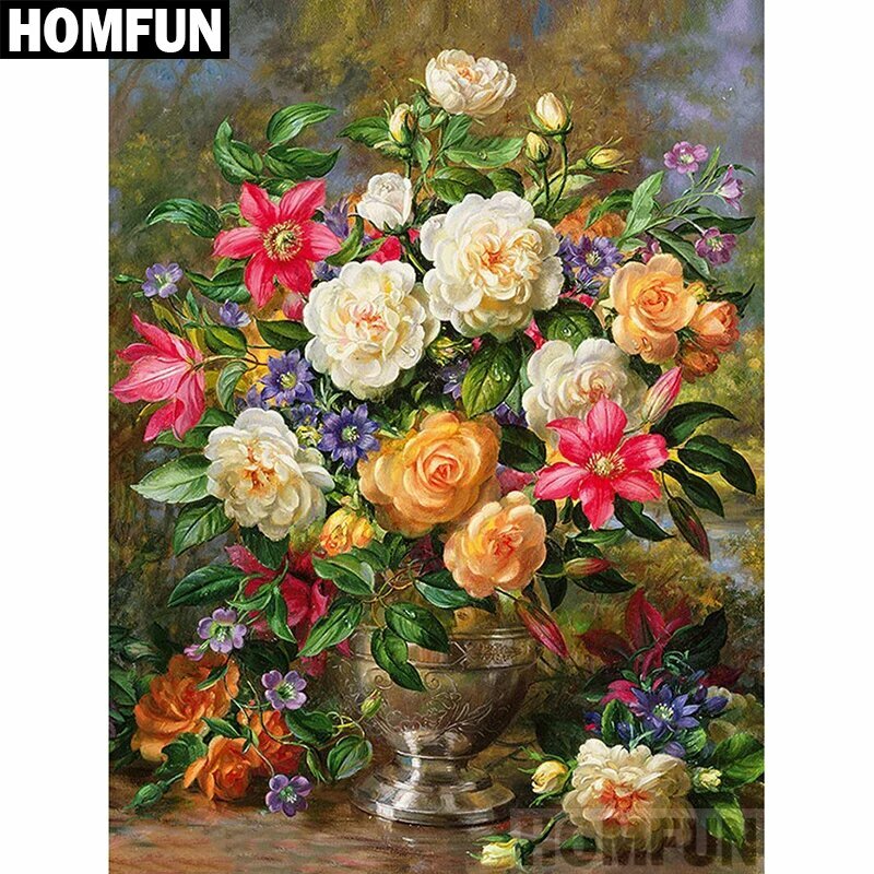 Алмазная живопись HOMFUN A02589 "Цветные цветы", полный набор