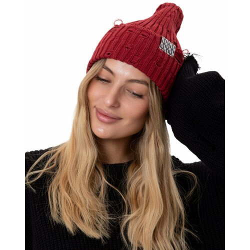 фото Шапка suborbia knitted torn для женщин, размер onesize, бордовый