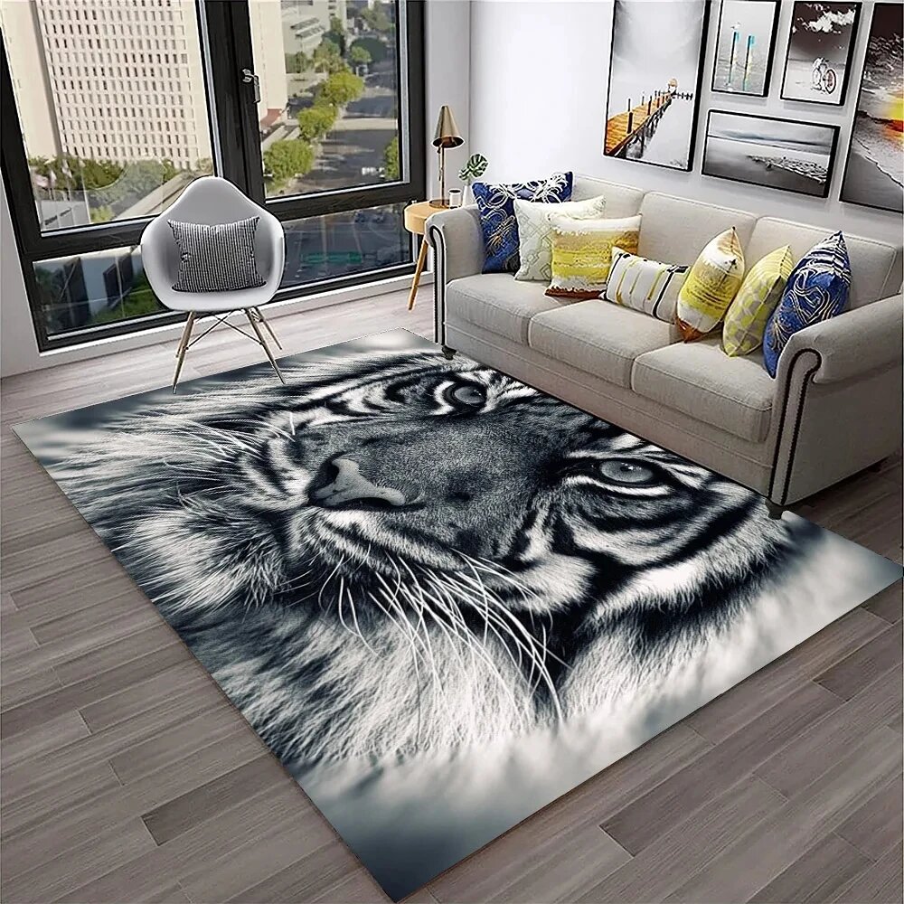 Коврик в гостиную с тиграми Тай Чи, 40x120 см, черный
