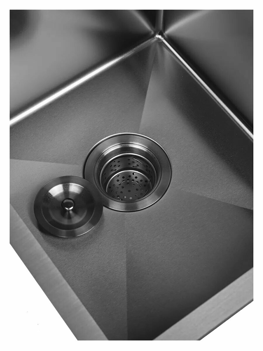 Мойка для кухни STEIN 40х50 из нержавеющей стали, графит с PVD покрытием, с сифоном ведерко и дозатором ST4050B — фото 1