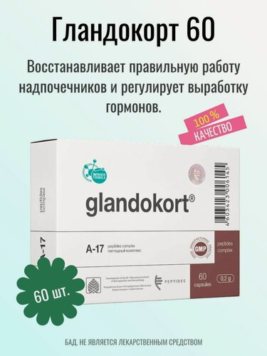Изображение товара Гландокорт №60 (Glandokort) БАД, Пептиды Хавинсона для восстановления надпочечников, 60 кап.